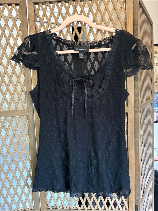INC International Concepts Tops - INC International Concepts Black Lace Mesh Top with Scoop Neck